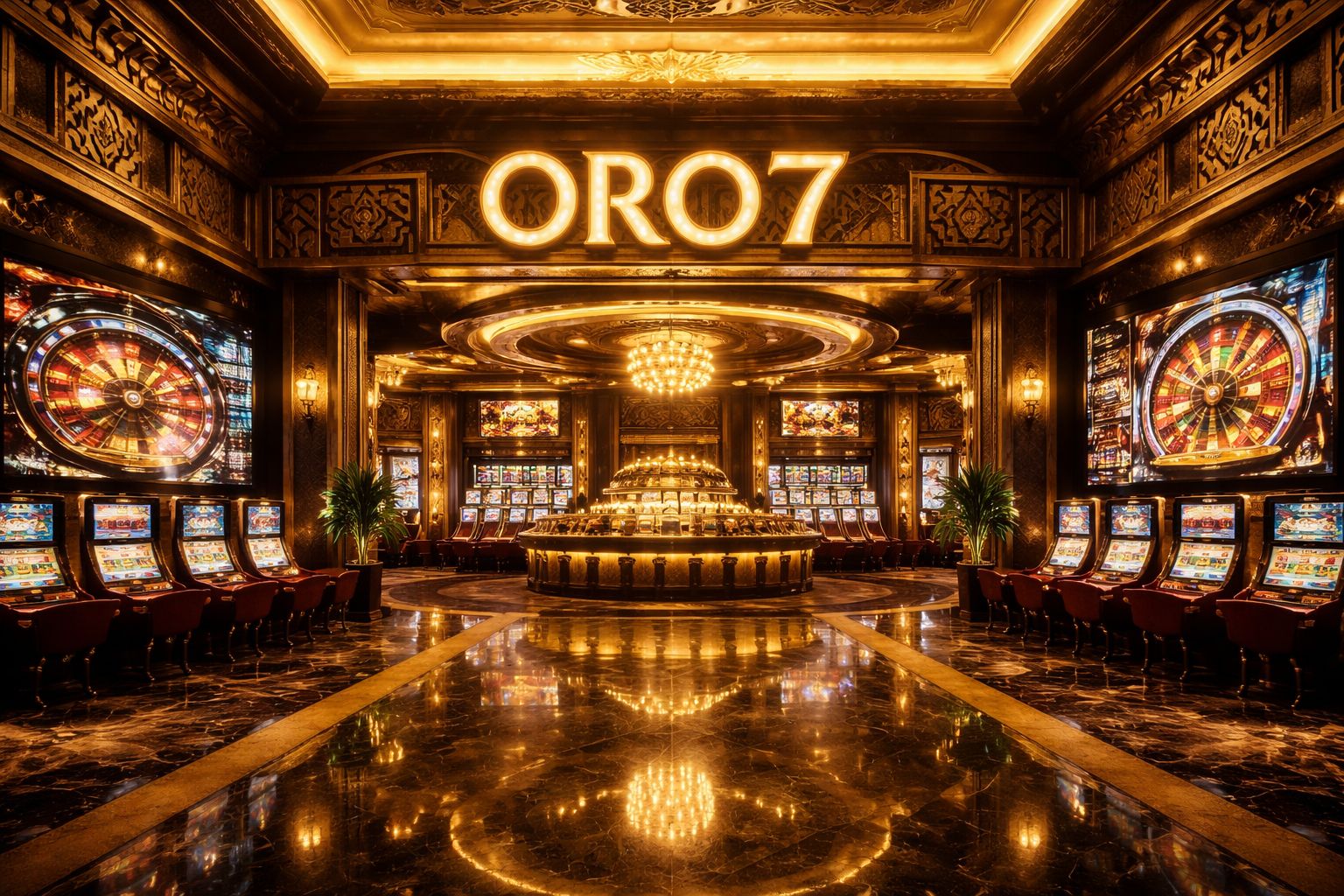 Vestíbulo principal de ORO7 Casino con juegos de crupier en vivo y tragamonedas populares