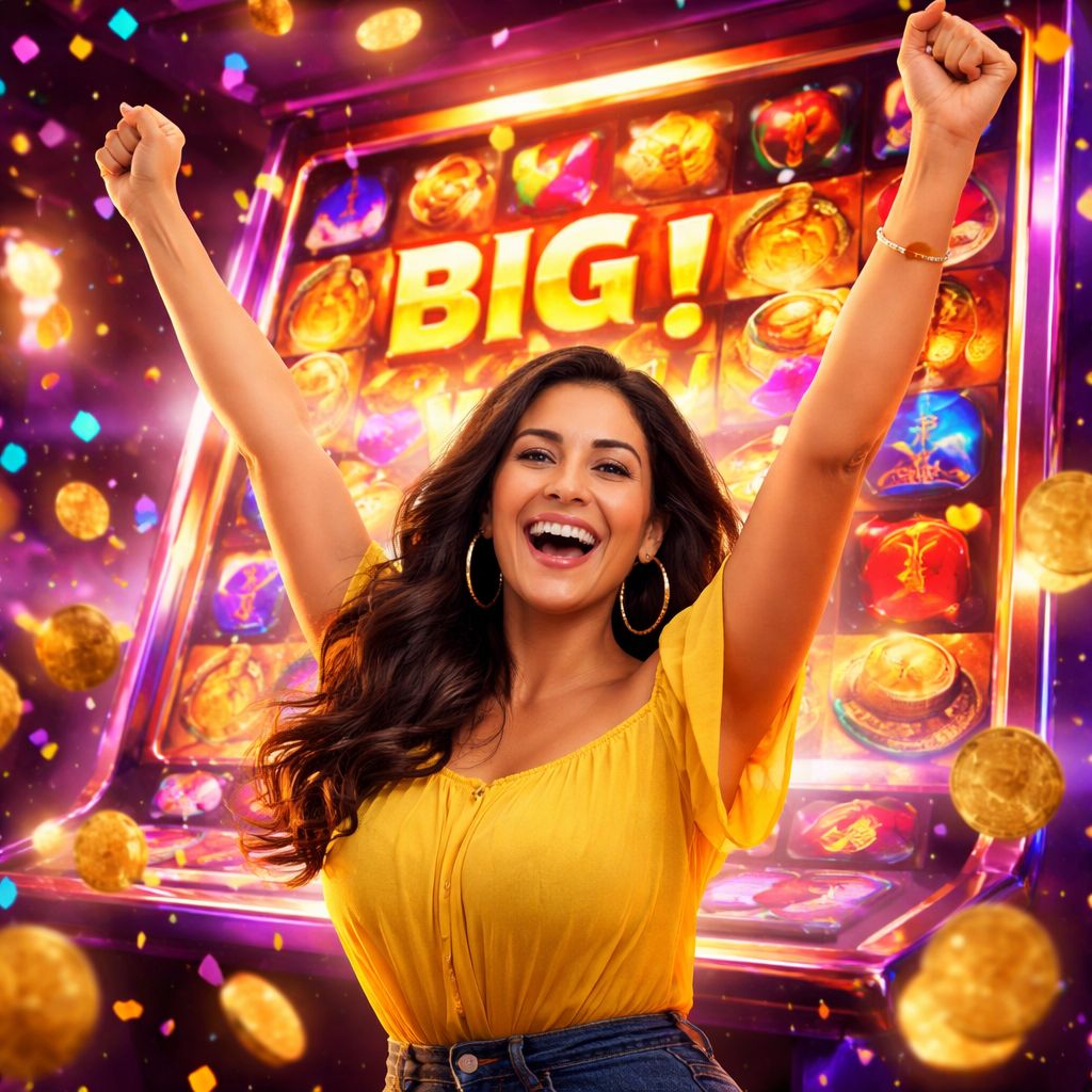 Un jugador mexicano emocionado viendo girar carretes dorados en una vibrante máquina tragamonedas dentro de la plataforma del casino ORO7.